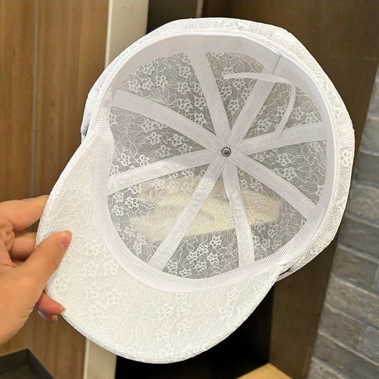 New Rhinestone Webbing Octagonal Hat Children's Spring and Summer Mesh Lace Breathable Duck Tongue Beret