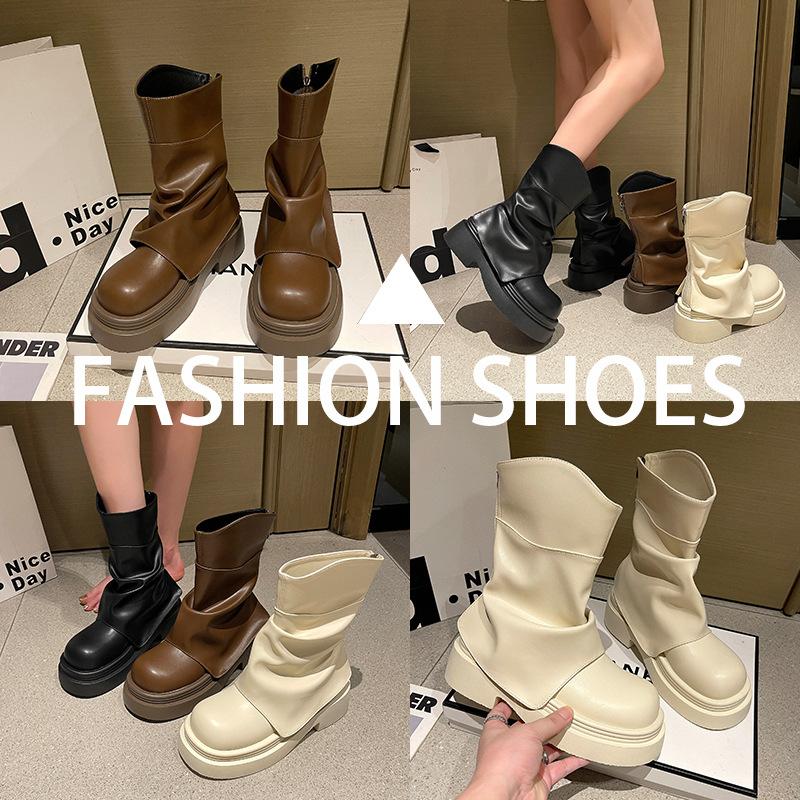 Popular Maillard platform Martin boots women's 2025 new summer versatile niche short boots heightening pile boots