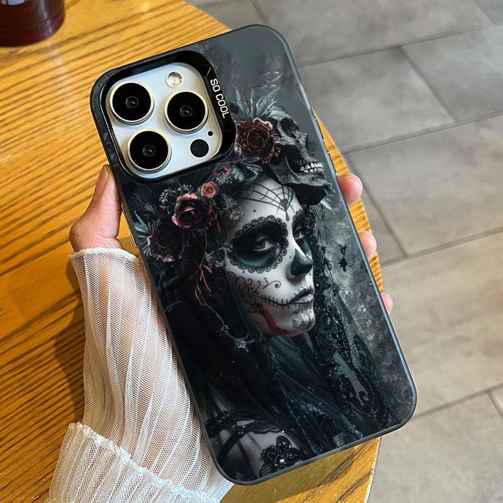 Day of the Dead Catrina Skull Phone Case For iPhone 16 17 15 14 12 13 Pro Max Black Color Shockproof Cover