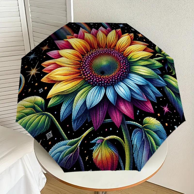 

1pc Rainbow Sunflower Mandala Umbrella with Plastic Handle,Suitable for All Seasons Home Travel Outdoor UmbrellaDD1128