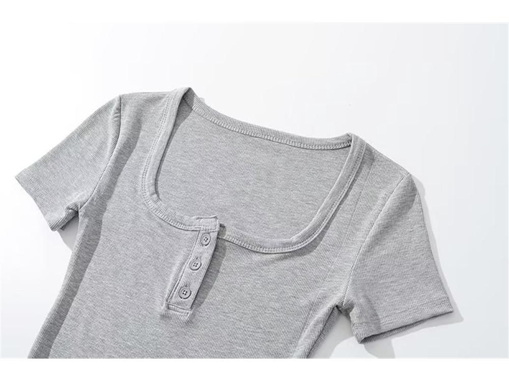 YPFF Women's Retro Square Neck Button Short Sleeve Crop Top