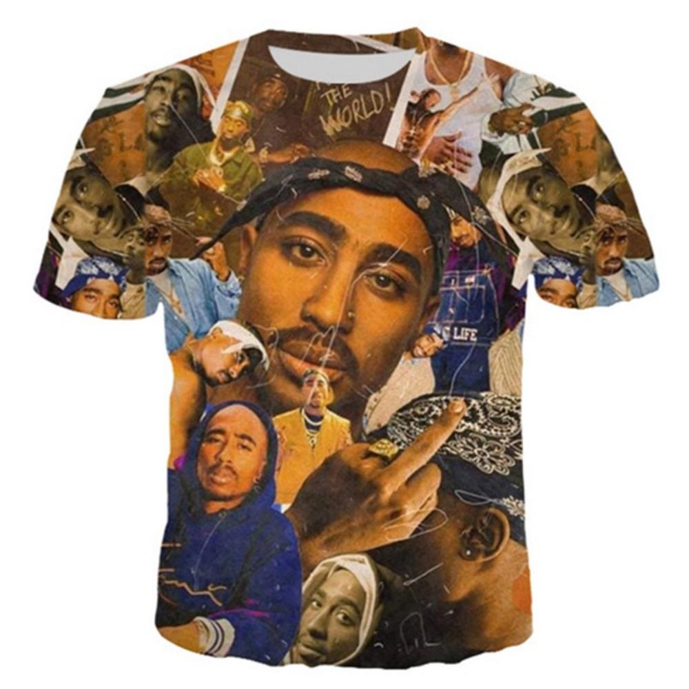 Men's 2Pac Graphic Hip Hop Short Sleeve T-Shirt Harajuku Summer Tops