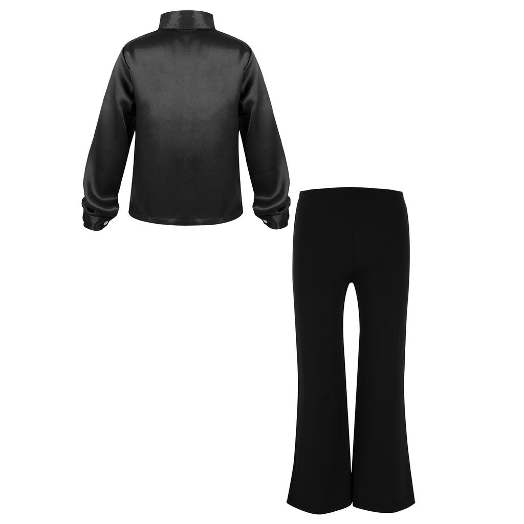 Boys Jazz Dance Shirt Long Sleeve Button Down Glittery Sequined Design Stage Performance Top