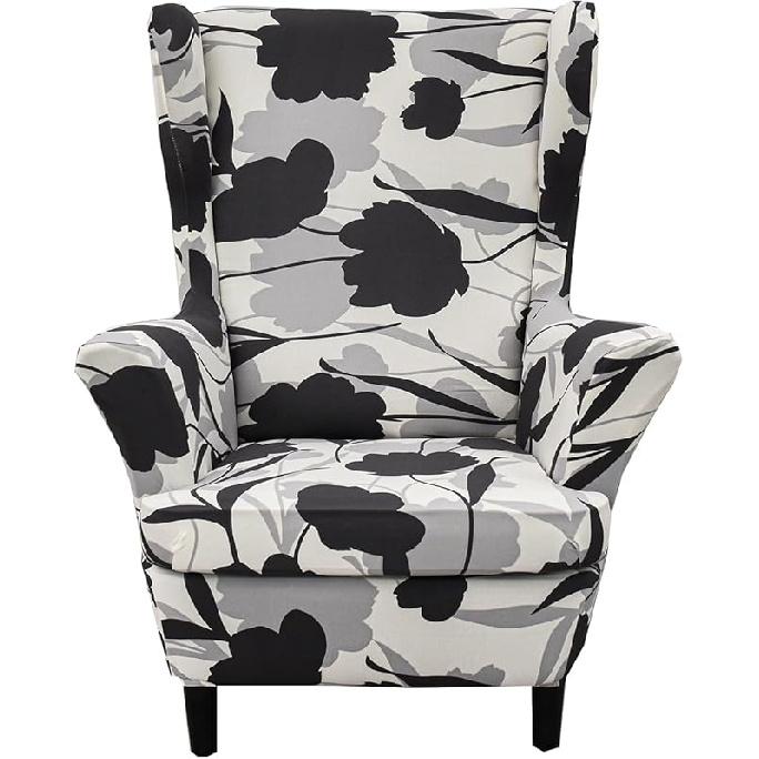 CRFATOP Stretch Soft Wing Chair Slipcovers 2 Pieces Wingback Chair Covers Sofa Slipcover with Arms Printing Wing Back Armchair Cover Furniture Color B01