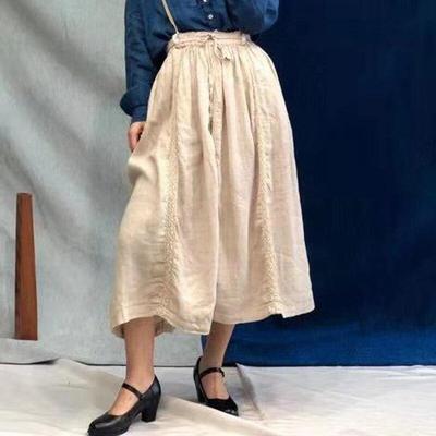 Bavlněná lněná vintage výšivka ramínkové sukně dámské letní volné dámské sukně