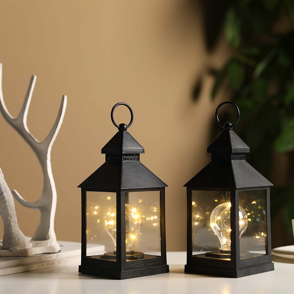 Black Plastic Table Lamp Battery Operated Lamp Hanging Lamp Patio Lanterns Cordless Lamp for Garden Living Bedrooom Home Decor