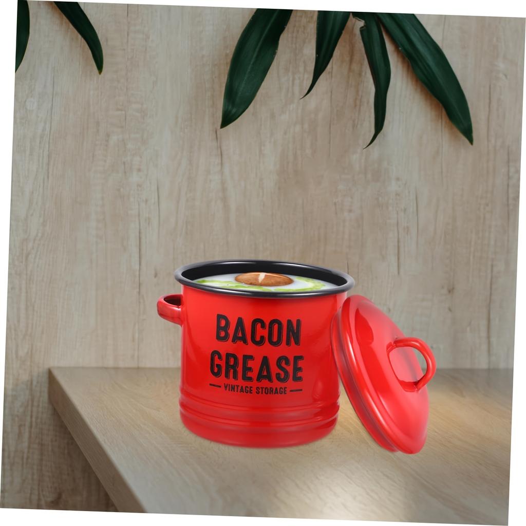 Oil Pot With Strainer, 1pc Lard Can, Enamel Grease Container With Lid, Retro Large Capacity Multifunctional Storage Tank