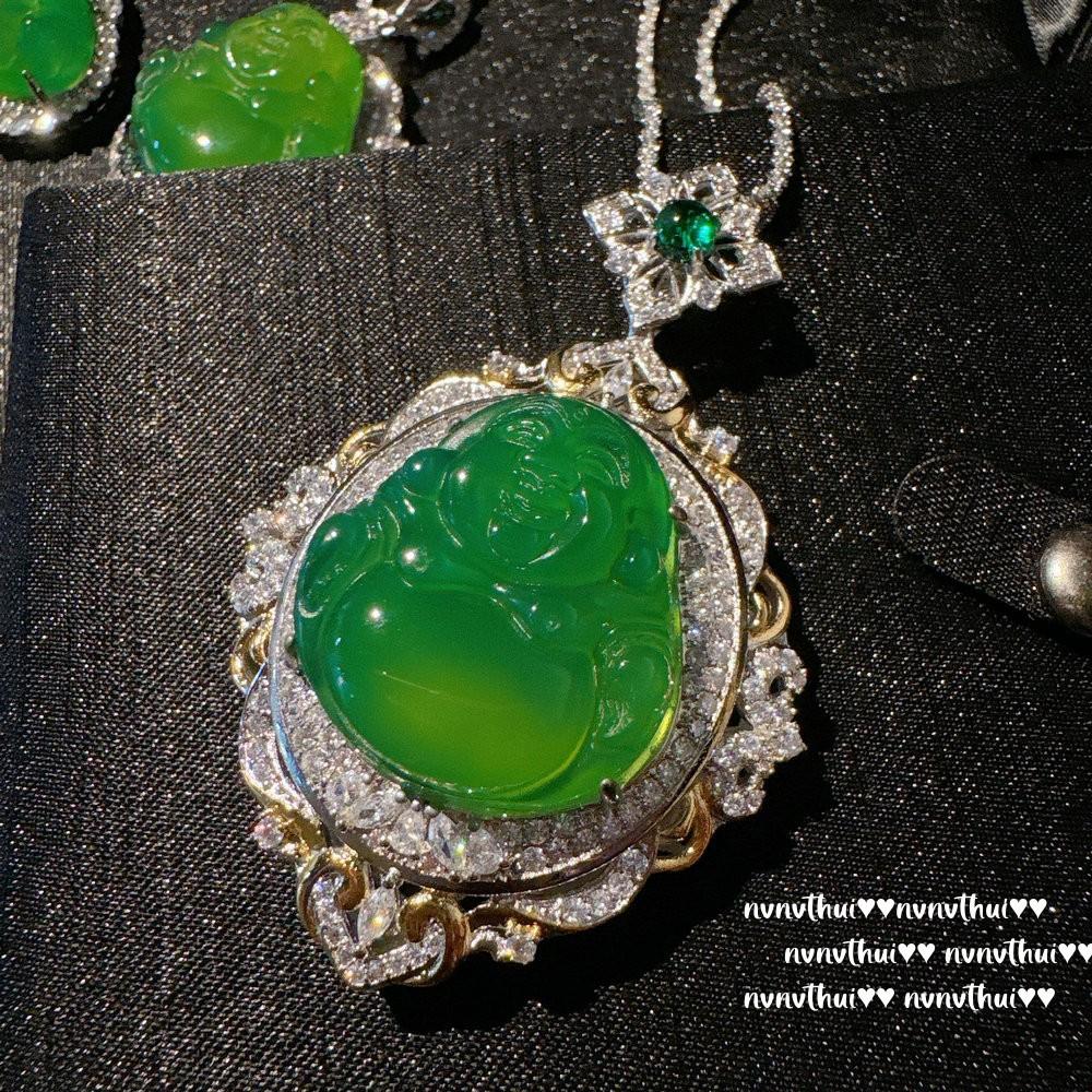 Brazilian Chalcedony Buddha Male Petal Gemstone Necklace, New Chinese Style, Silk Chisel Chalcedony Green Chalcedony Zircon Bracelet Set