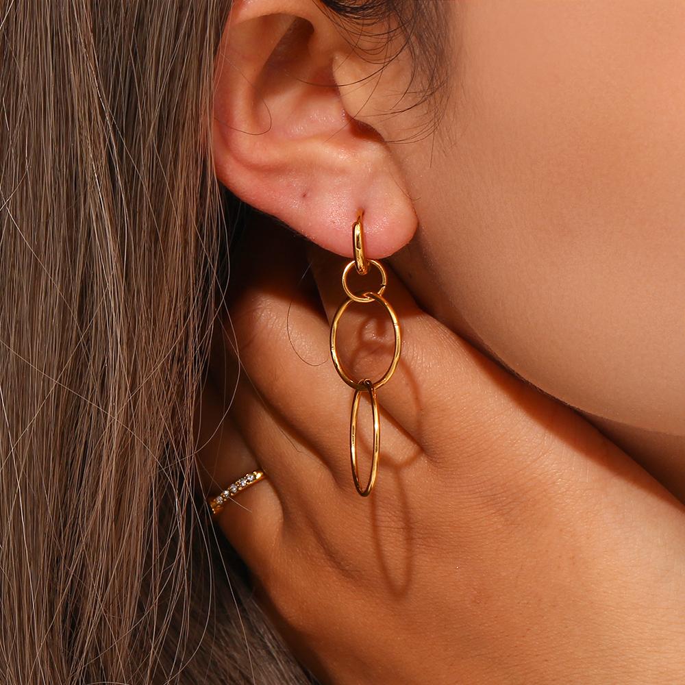 2026 Minimalist Three Hoop Drop Earrings 18K Gold Plated Personalized Waterproof Jewelry Earrings for Women Party Jewelry