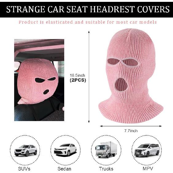 2 PCS Car Headrest Cover, Personalized Funny 3 Hole Auto Seat Full Face Mask Headcover, Ski Mask Wrap Protection for Front Seat Head Rest Decoration,
