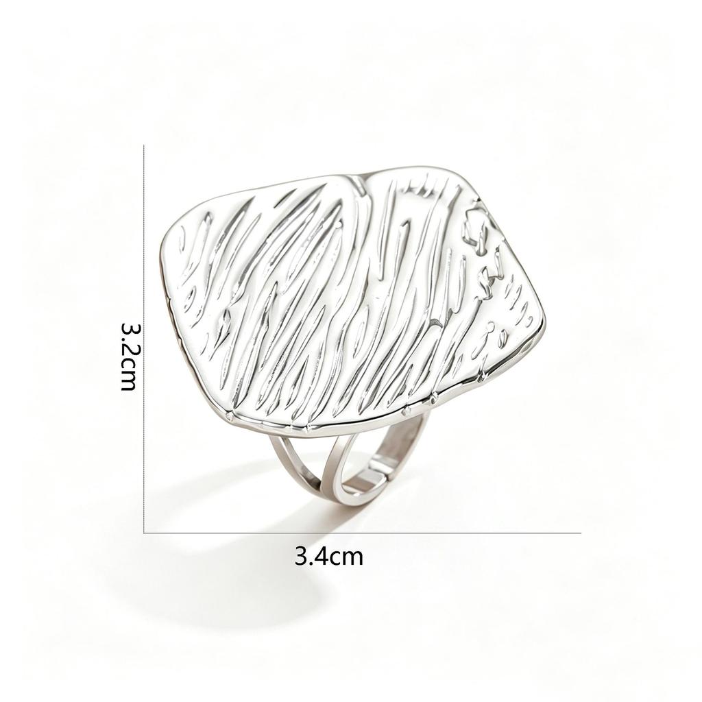 Geometric Stainless Steel Square Open Ring - High-End Luxury Design