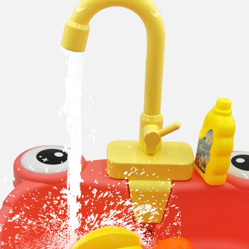 Children Simulation Kitchen Toy Cartoon Electric Water Outlet Sink Dishwasher Pretend Play Interactive Toy Washing Basin