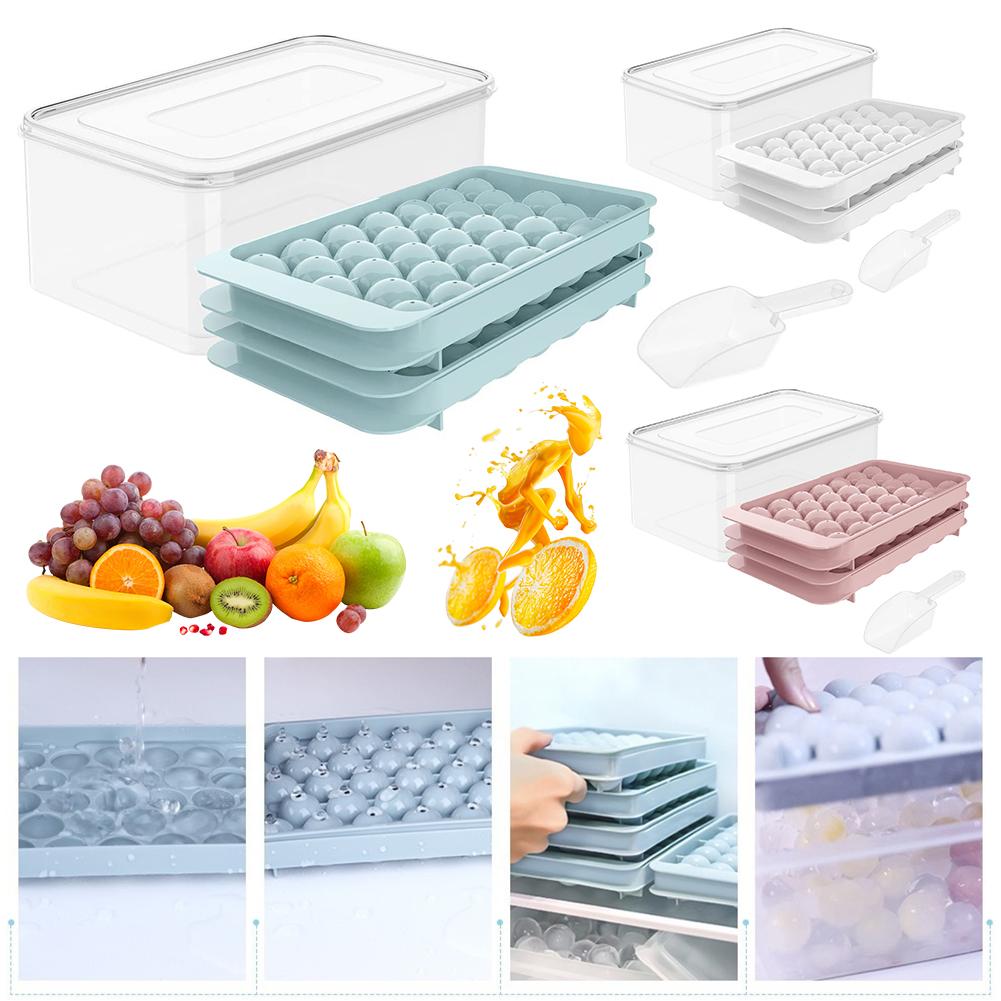Ice Cube Tray with Lid and Bin Ice Ball Maker Mold with Scoop Ice Cube Mold for Chilled Drinks Coffee and Cocktails