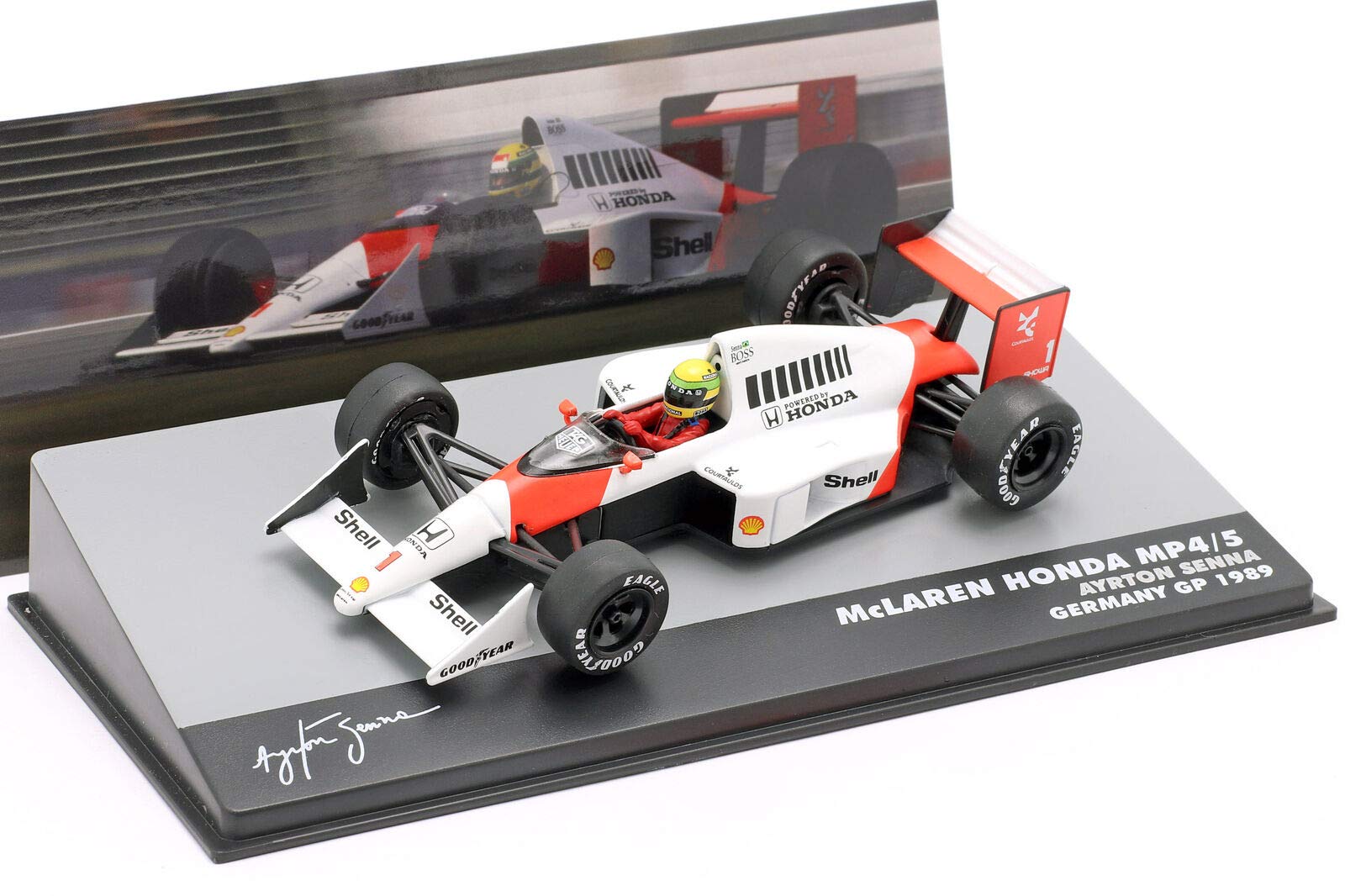 

Altaya 1/43 scale diecast model car of Ayrton Senna, McLaren Honda F1 MP4/5, 1989 German Grand Prix [Parallel Import]