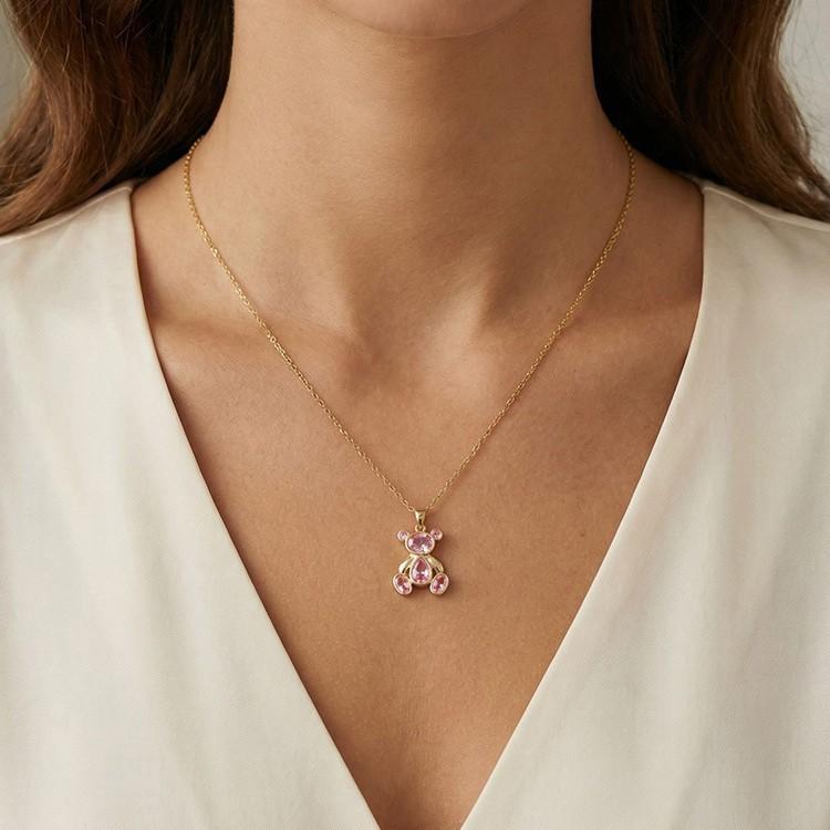 Accessories, Copper Zircon Cute Bear Pendant Necklace, High-End Women'S Accessories Pnb-387