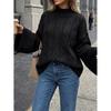 High Neck Sweater Women Loose Pullover Flare Sleeve Mock Neck Lazy Style Knit Top