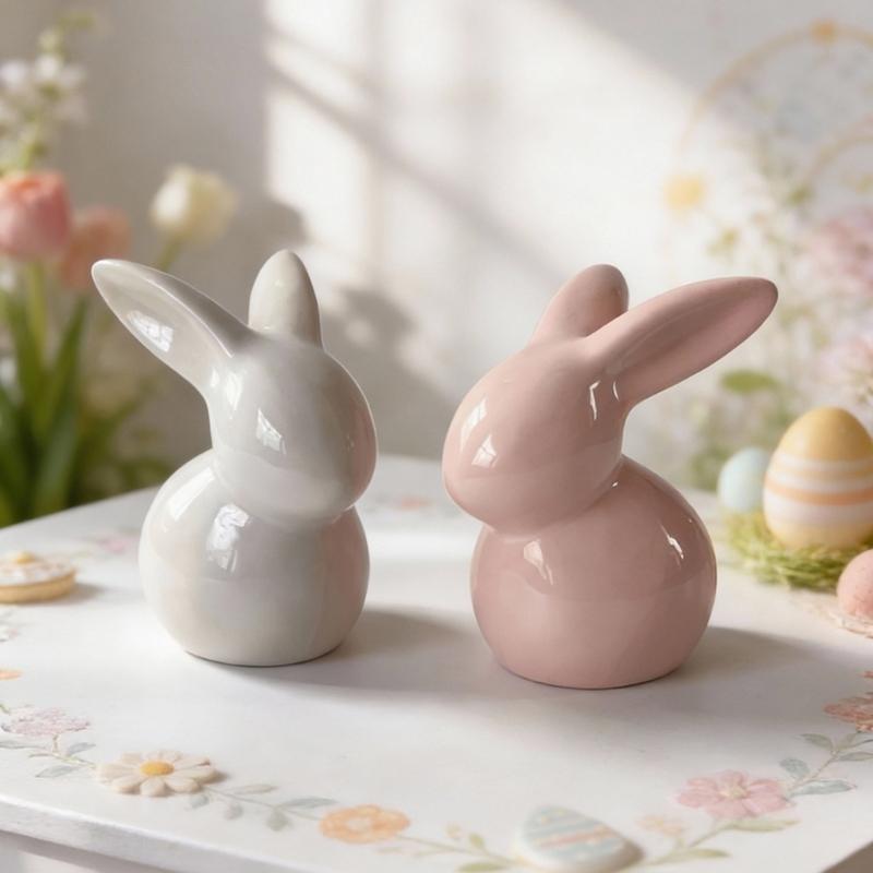 Basic Ceramic Rabbit Statue Sweet Small Animal Ornament Lovely Desk Decoration For Bookshelf Living Room Accent