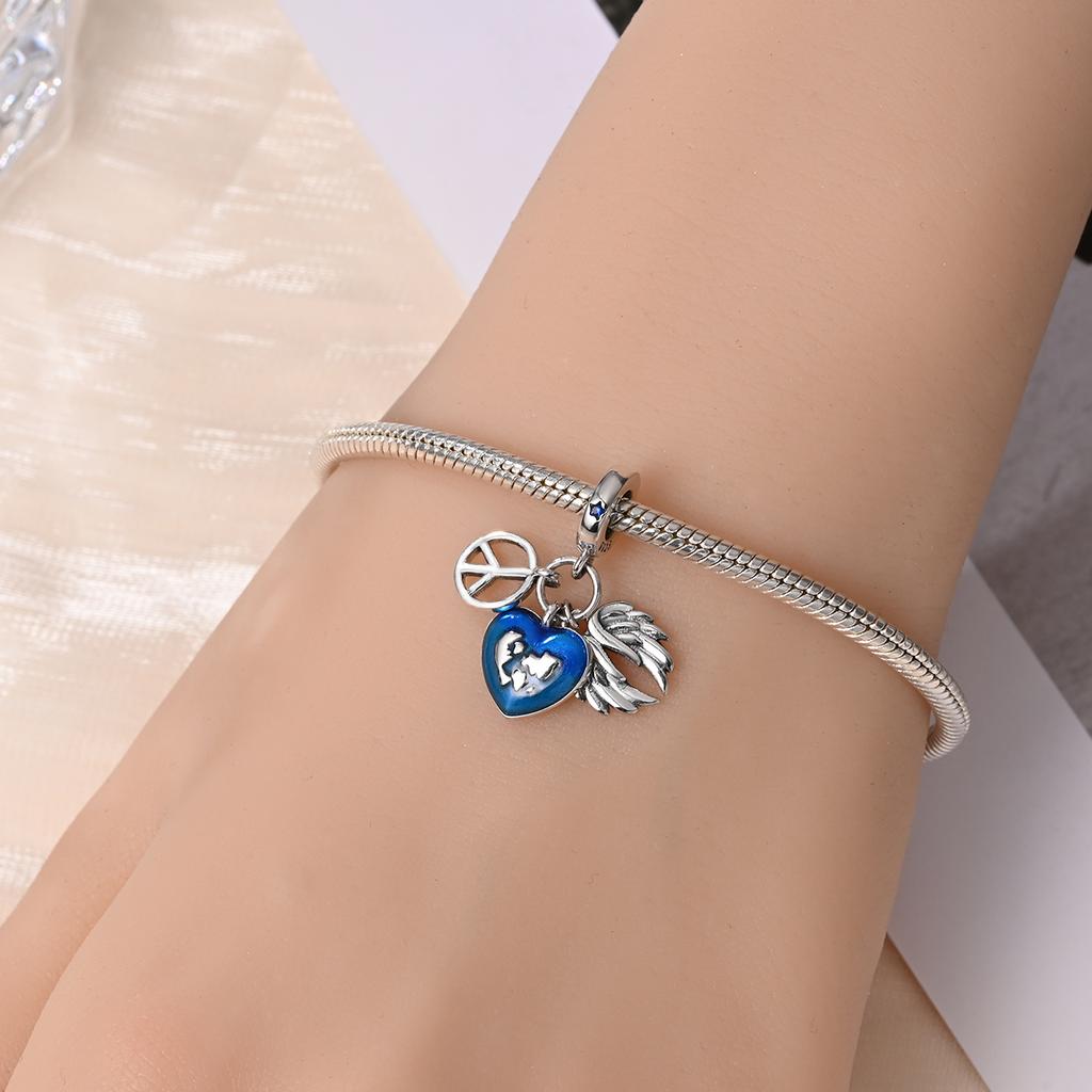 Classic Copper Angel Ring Star Moon & World Peace Dangle Charm Fits Original Bracelet For Friend Special Jewelry