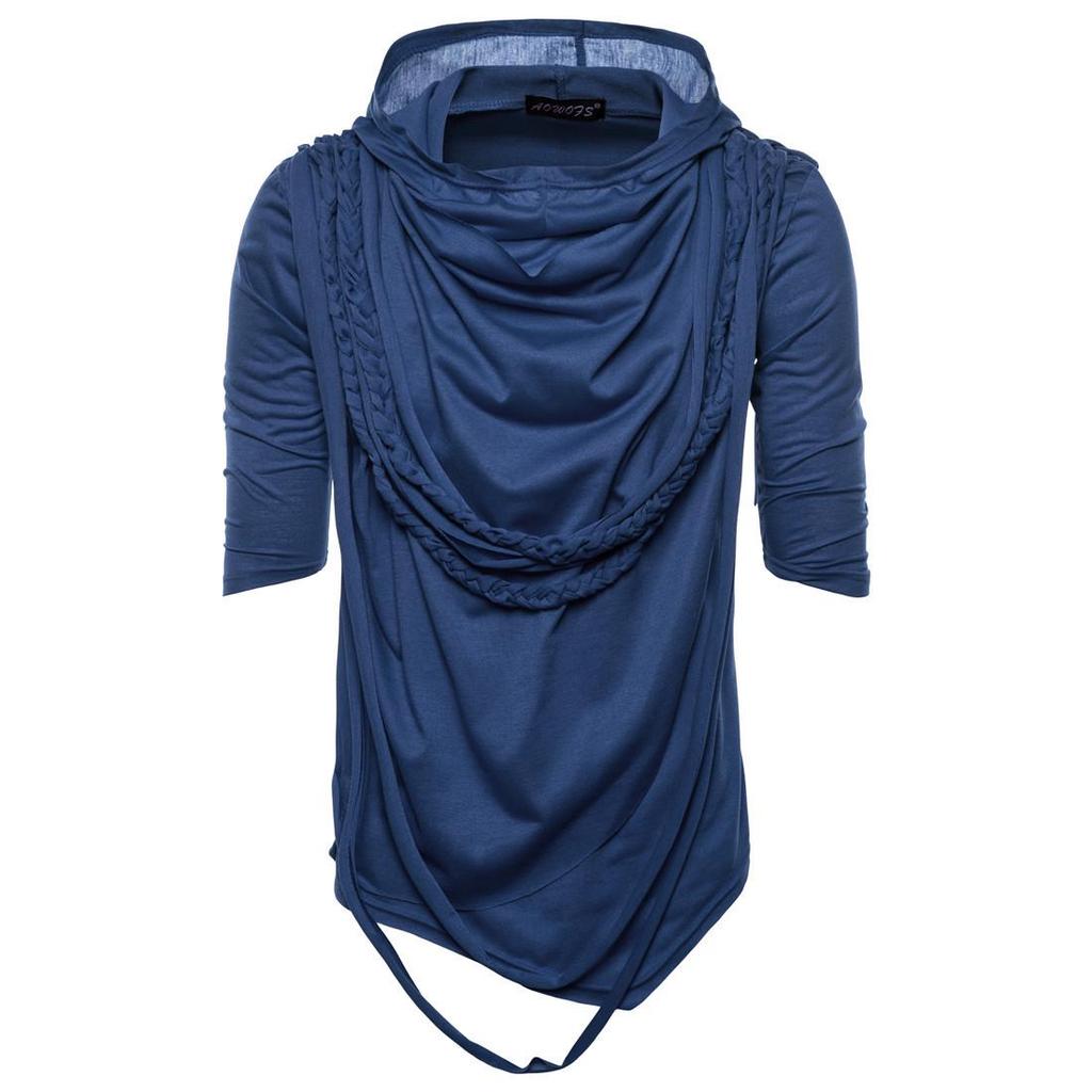 2026 European Summer Men's Hip-Hop Hooded T-Shirt with Pile Collar, Short-Sleeved, Trendy Street Dance Style YT001
