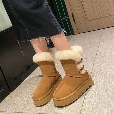 Winter Runde Spitze Plüsch klobige Schneestiefel für Damen 2025 Neu in Pelzige Stiefel Arbeit Warm Damen Schuhe Hohe Qualität Heiß Goth Stiefel