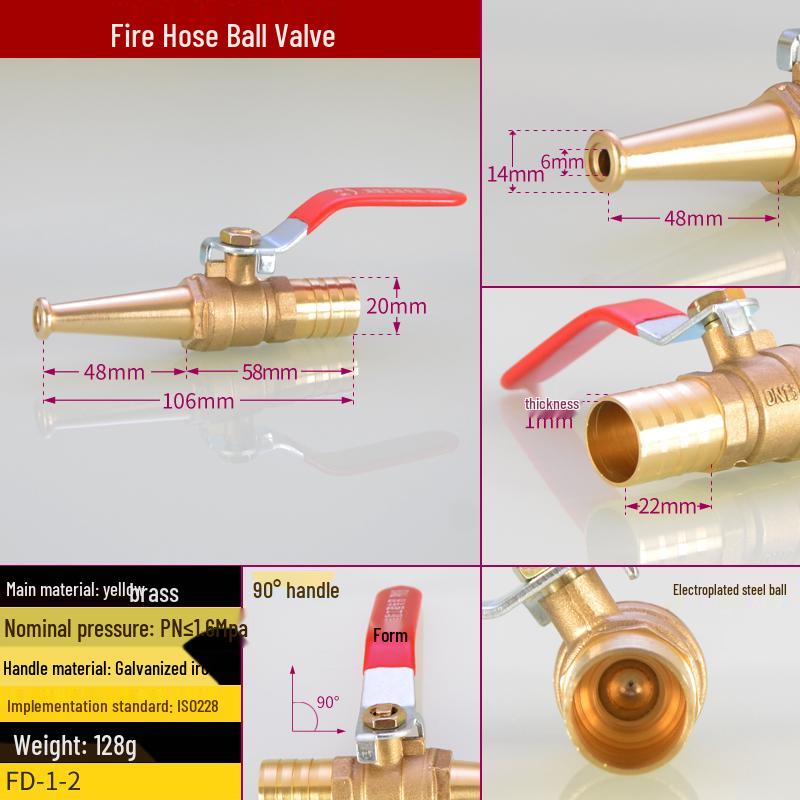 

DN25 Copper Fire Hose Reel Ball Valve with 1 Inch Connector and 1/2 Inch Soft Hose Water Gun Head - Internal/External Thread Switch.