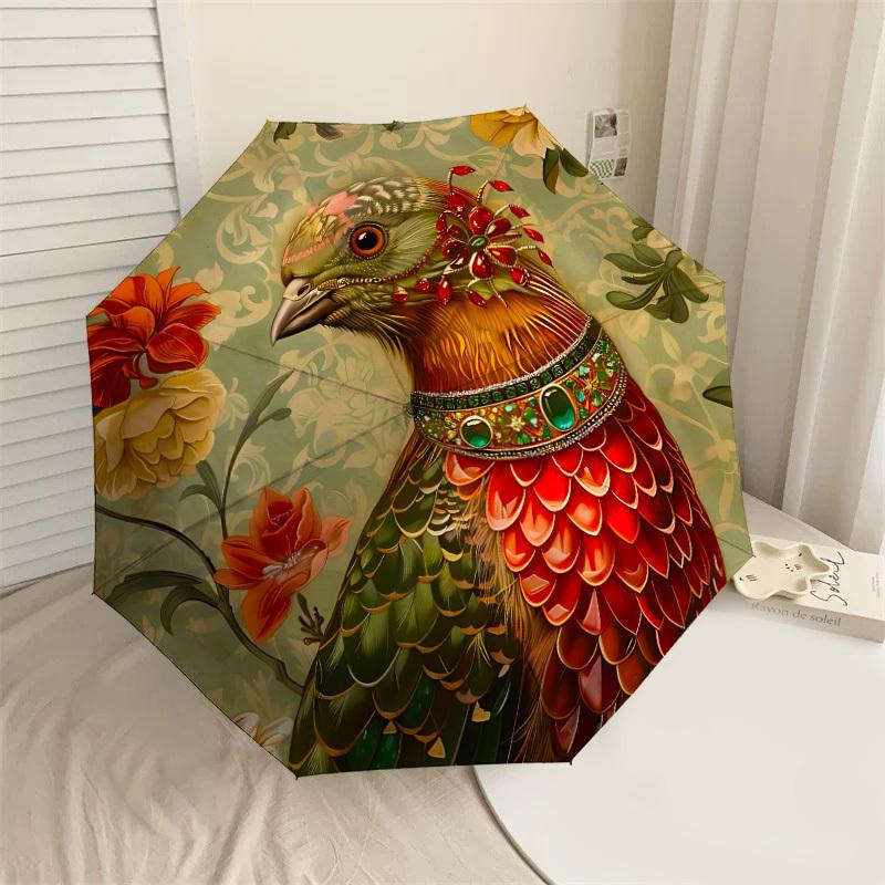 

1PC bird flowers Umbrella-8-Rib Reinforced, Automatic Open, Lightweight & Durable, Cute Fashion Accessory for Outdoor-F2705