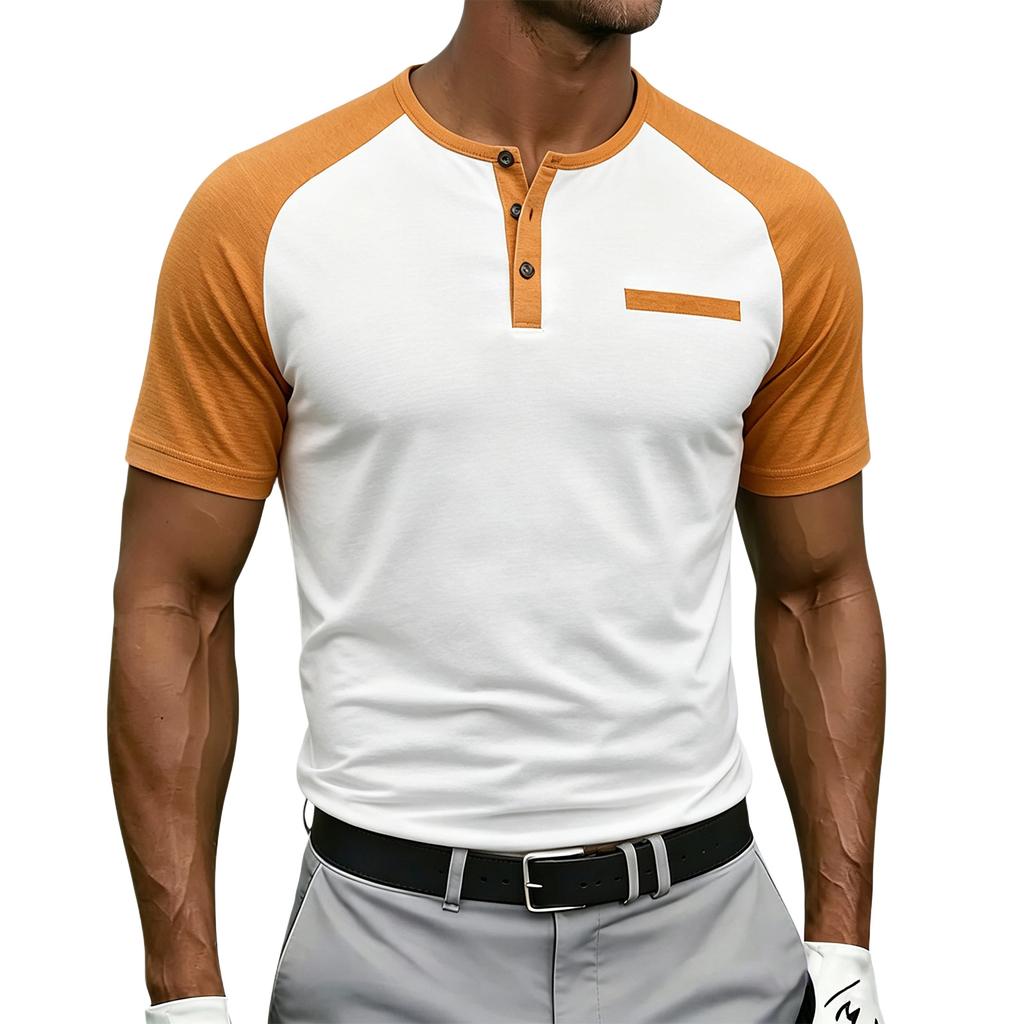 Men's Summer Short Sleeve Raglan Sleeve Henley Shirt Buttoned Neck Casual Fit Lightweight Soft Fabric Top