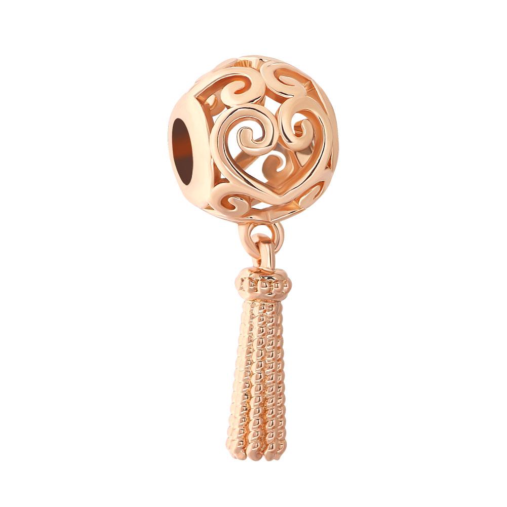 Newpure Copper Rose Gold Circular Hollowed-Out Petals Pendant Beads Fit Original Charms Bracelet Diy Women Jewelry