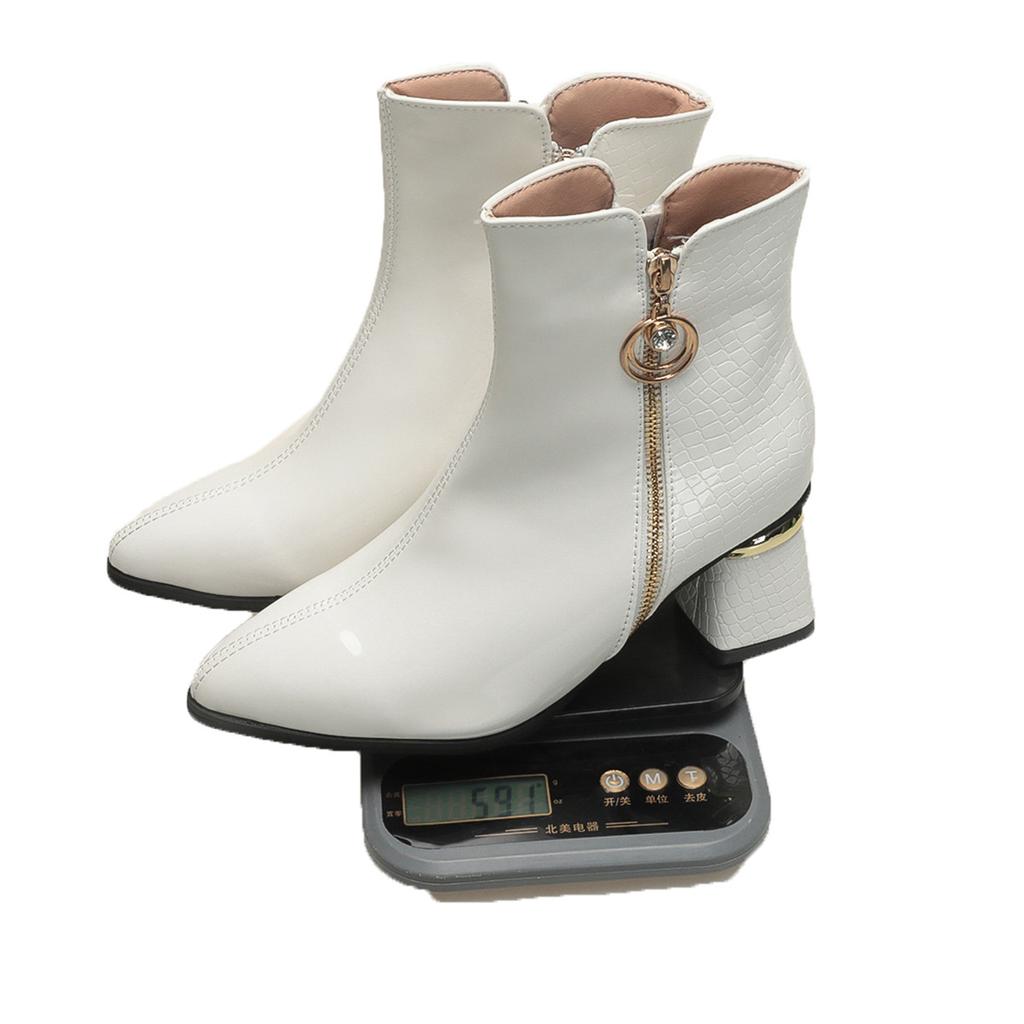 Spot Thick Heel Short Boots Women's Fashion Patent Leather Square Head High Heel Women's Boots Single Boots 2025 New Martin Boots Women's Shoes