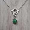 Gothic Sliver Color Hollow Out Celtic Knot Natural Stone Pendant Necklace for Women Men Halloween Party Pagan Witchcraft Jewelry