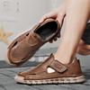 Fashion Men's Casual Leather Sandals Lightweight Summer Flats Stylish Beach Shoes Comfortable Hollow Out Loafers Male Magic Glue Sandals