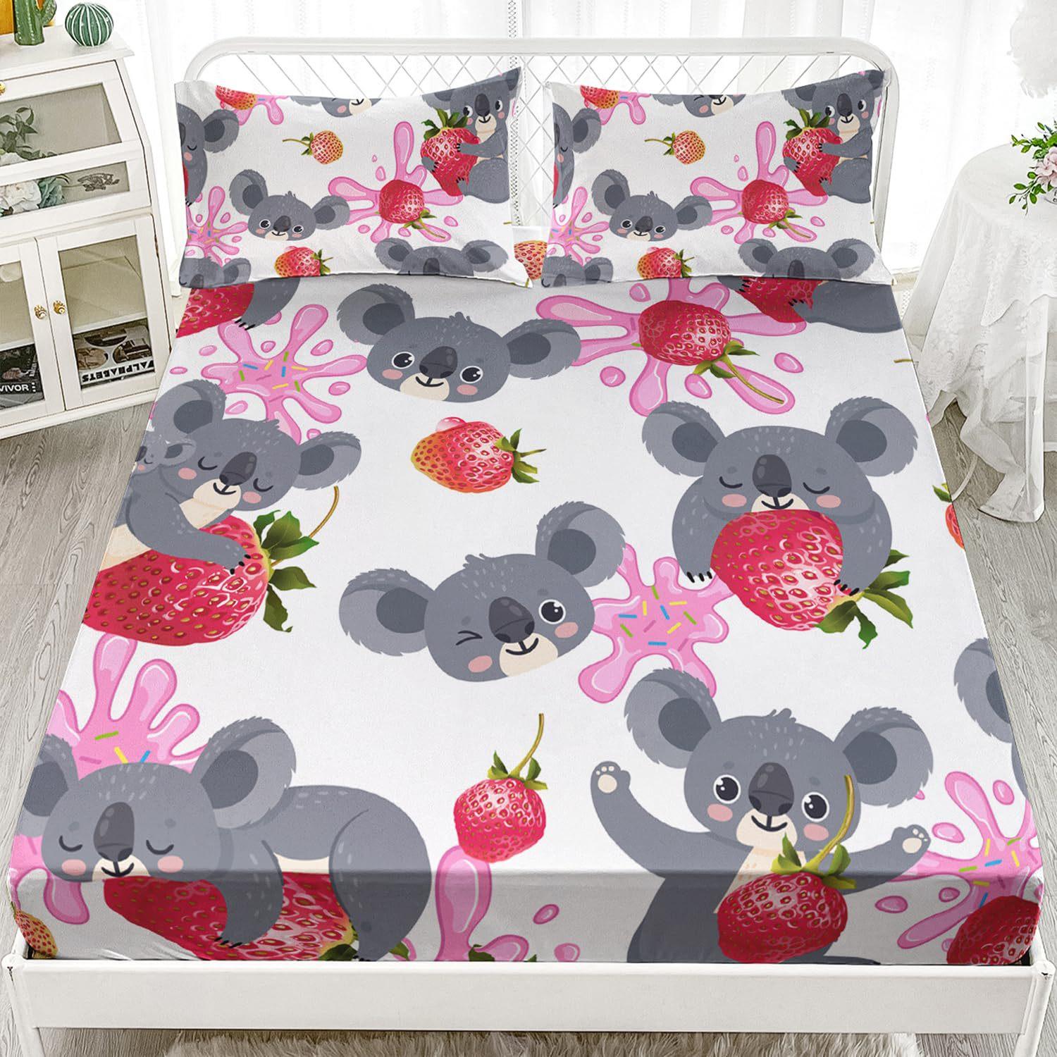 Cute Cartoon Koala Pattern Bed Hat Three-Piece Digital Printing Bedding Set Adult Children 90 * 190 * 30cm (three-piece set)
