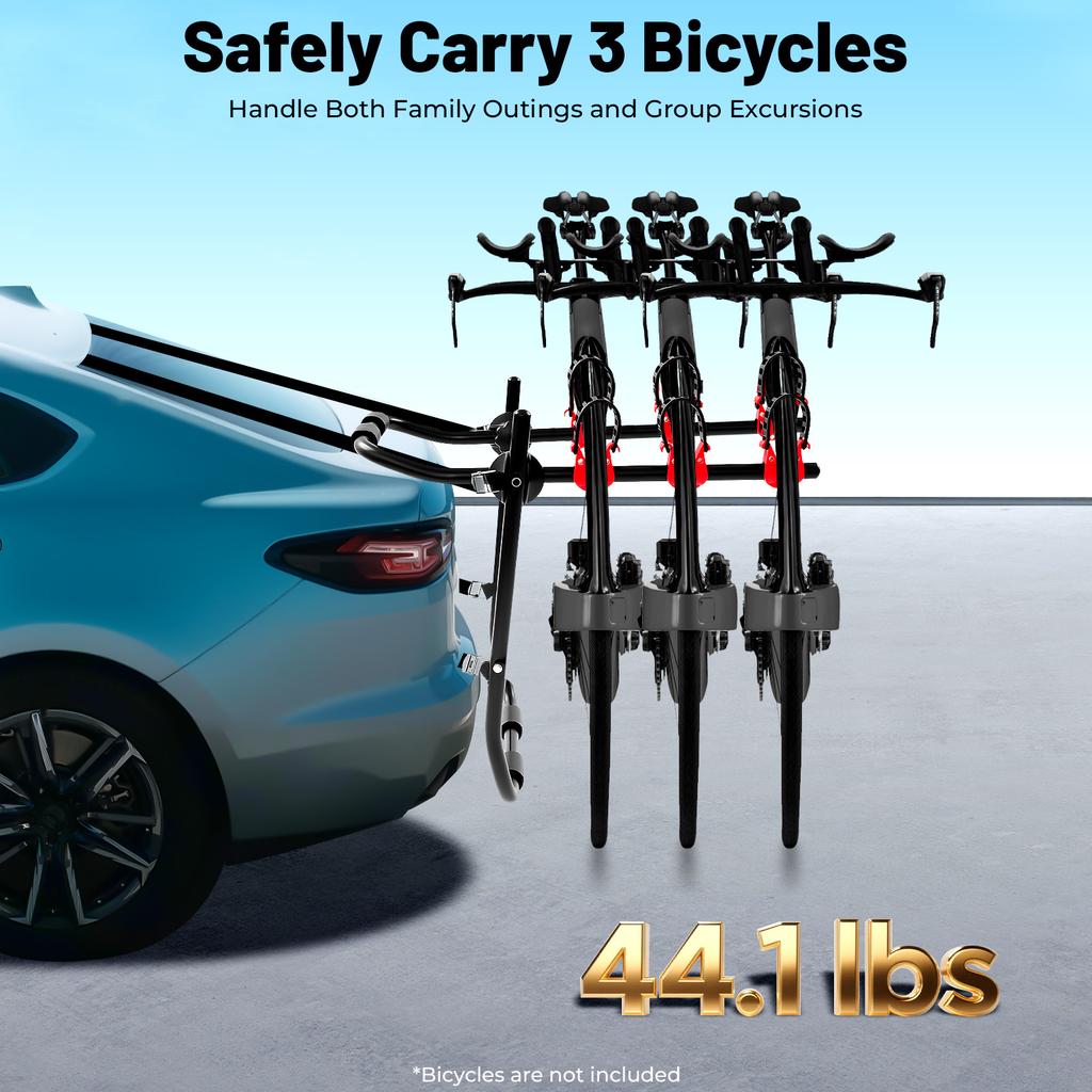 Foldable 3 Bike Car Trunk Rack Carrier, Heavy Duty Carbon Steel Mount for SUV Sedan, Holds 44.1lbs for Outdoor Travel