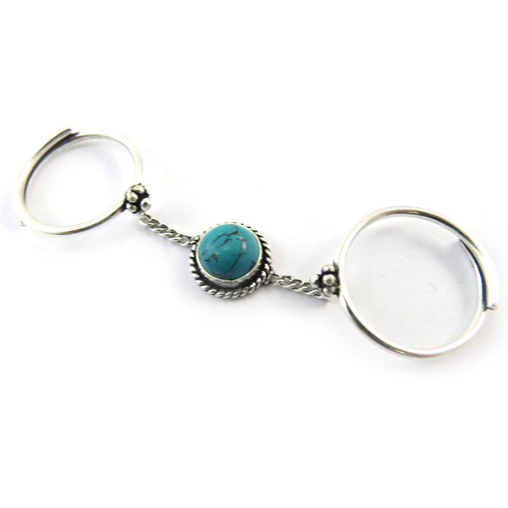 Les Trésors De Lily [N3682] - Bague double 'Navajos' turquoise