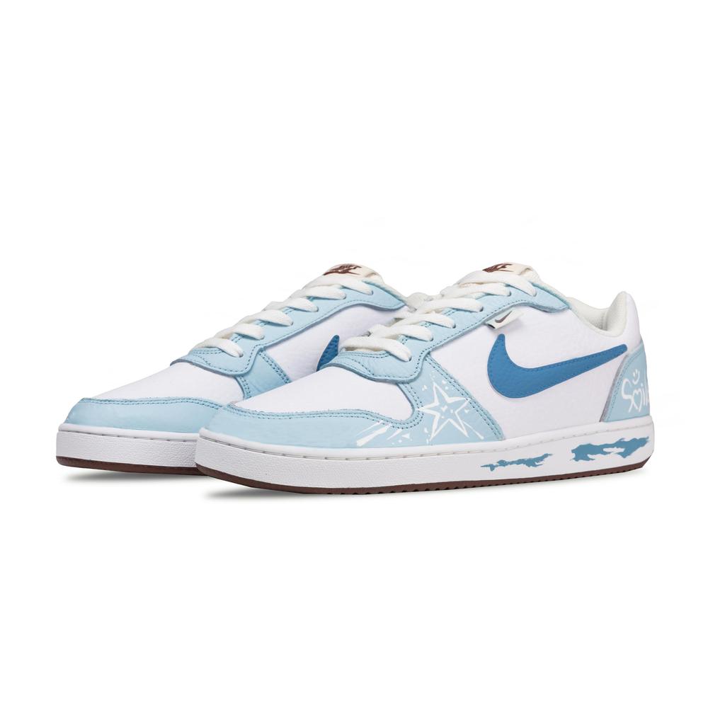 Nike EBERNON Smile Graffiti Synthetic Leather Cushioning, Wear Resistant Low top Skateboard Shoes Men's Sky Blue IM3370-121(Team968-)