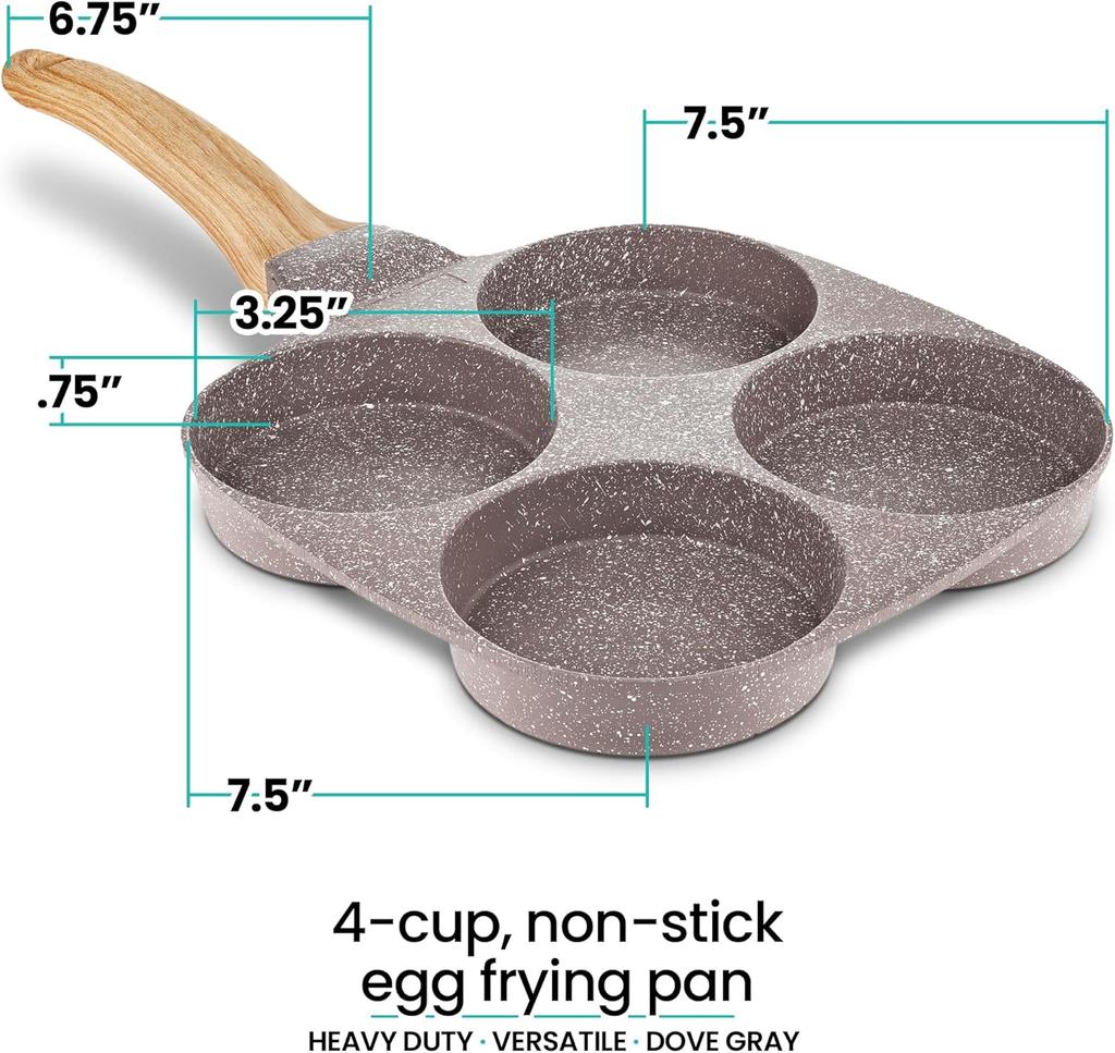 Dove Gray 4 Cup Nonstick Pan Omelette Mini Pancake Pan for Stove Top Gas and Electric Small Skillet Breakfast