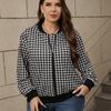 Women Spring Autumn Long Sleeve Floral Bomber Jacket Full Zip Stand Collar Cardigan Coat