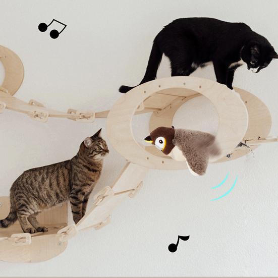 Schlagende Vögel Katzenspielzeug Interaktive Zwitschernde Vögel Katzenjagdspielzeug Elektrisches Plüschtier Schlagende Flügel für Katzen und Hunde Anschleichen Jagdinstinkt