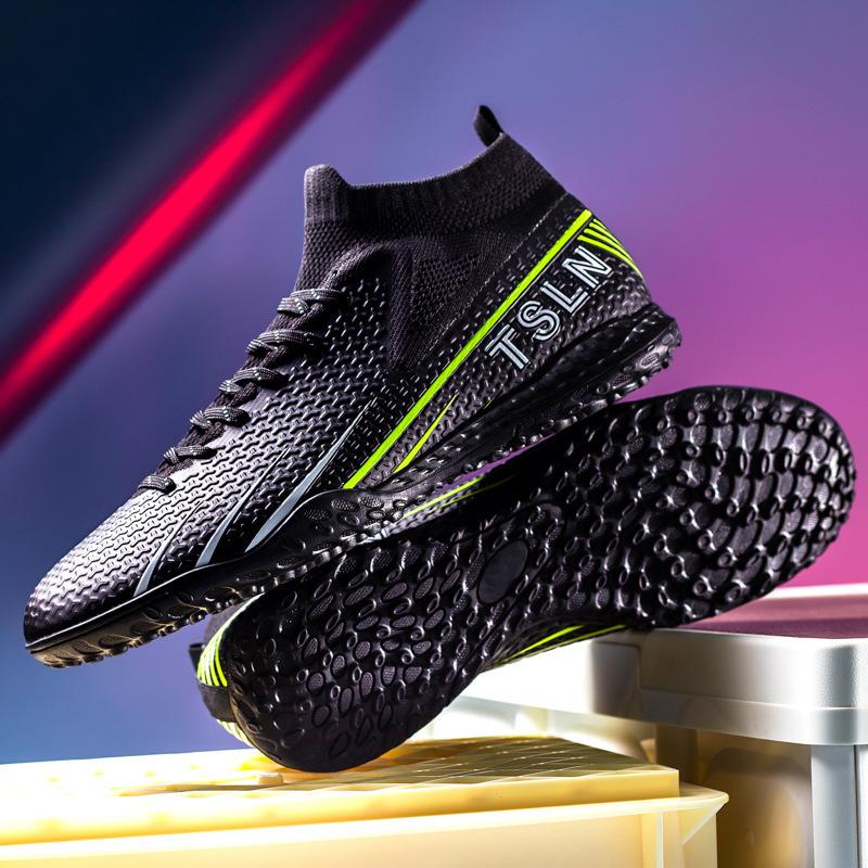 High Top 2025 Fly-woven Football Shoes Tf Broken Nails Artificial Turf AG Long Nails Men's and Women's Grass Training Shoes