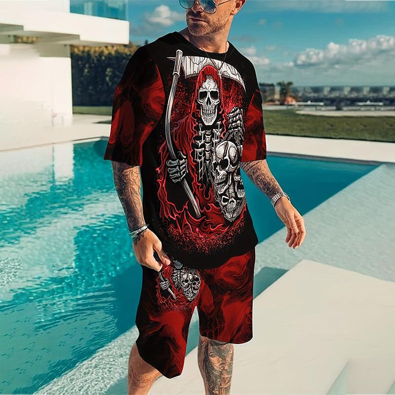 

Мужской костюм, летний повседневный дышащий освежающий костюм с принтом 3D волка, свободный мужской топ, модный, короткие рукава 6XL