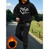 Polyester Hoodie and Pants Set Soft Fleece Lined Warm Elastic Waist Fall Winter Casual