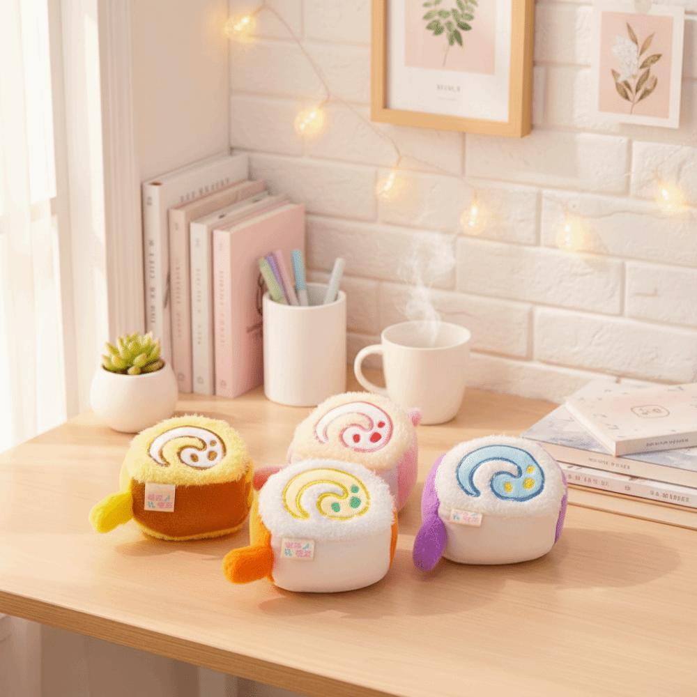 Stuffed Swiss Roll Pendant Animal Cartoon Plush Keychain Plush Swiss Roll Keychain Festive Decor