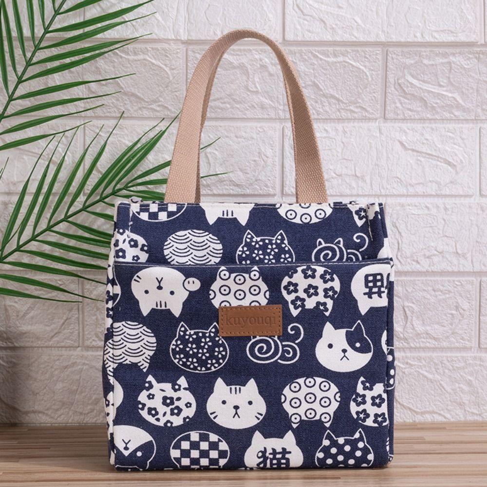 Aesthetic Printed Cat Lunch Bag Large Capacity Canvas Food Container Canvas Bags Travel Picnic Lunch Bags