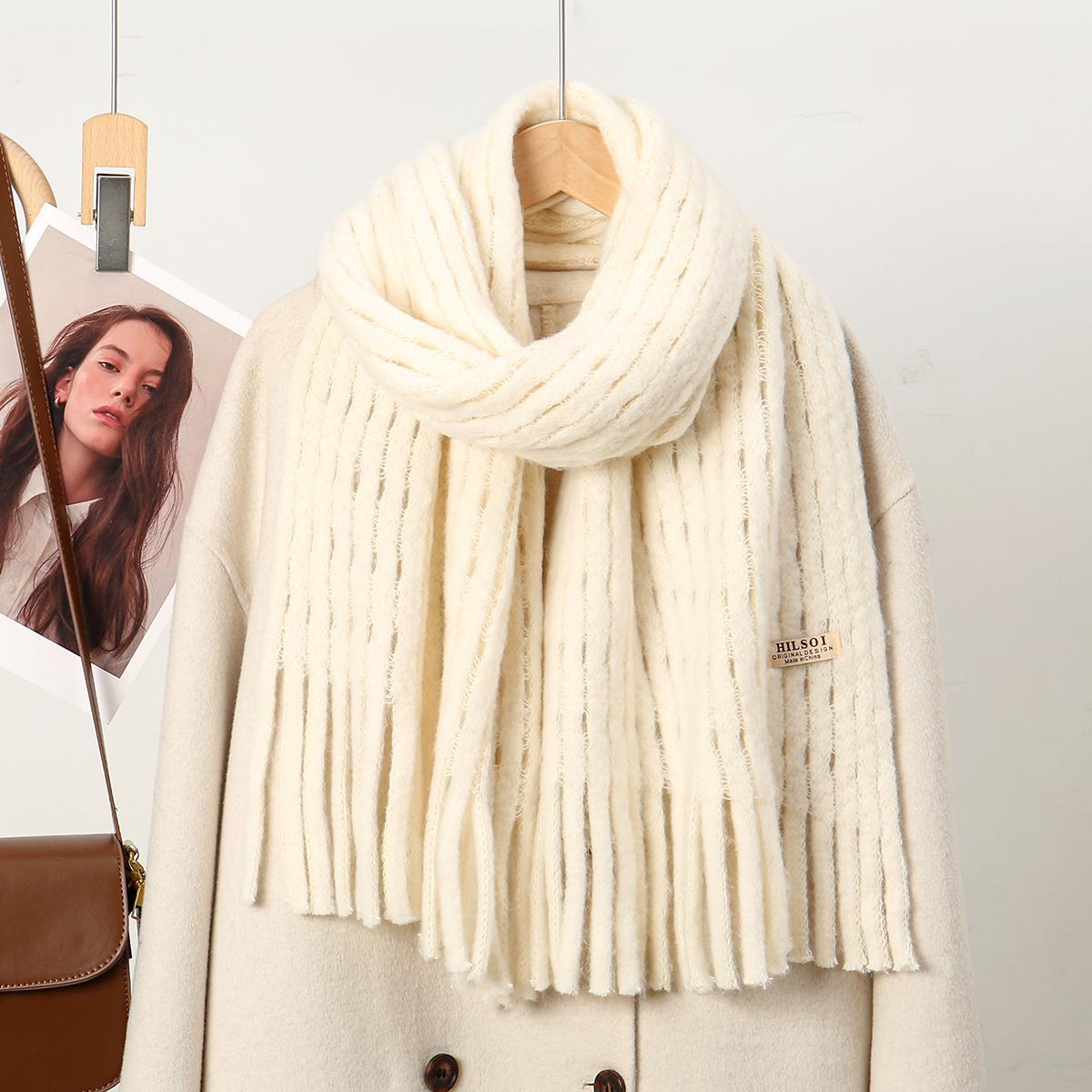 

Solid Color Knitted Cotton Scarf Tassels Shawls Woman Winter Warm Cape Windproof Wraps Soft Long Stoles Famale Scarves