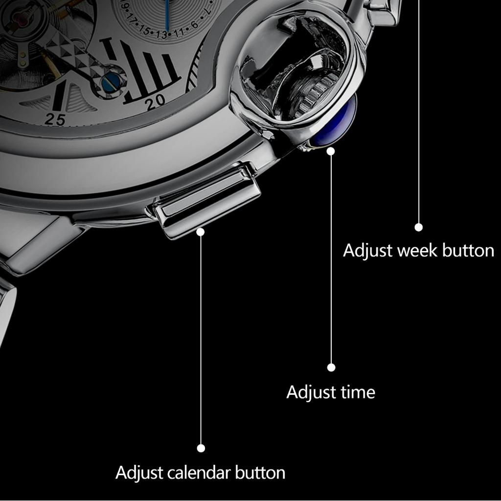 Luxury Business Male Watch Date Week Stainless Steel Tourbillon Men Clock Waterproof Automatic Mechanical Men's Watches