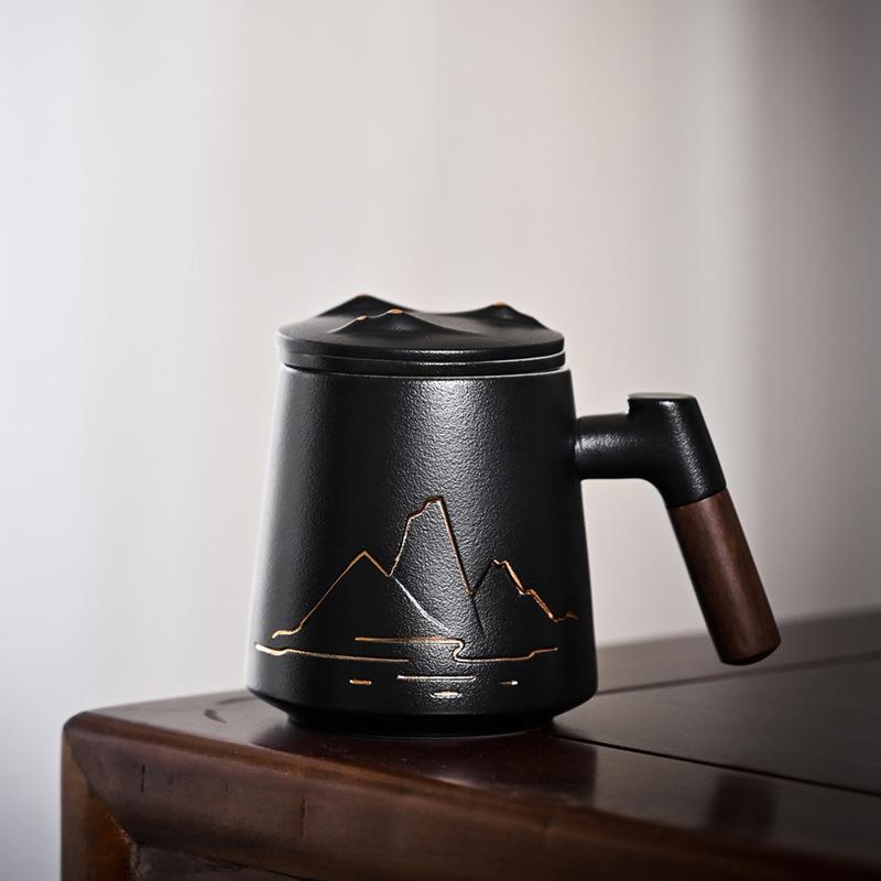 Tea Separation, Tea Cup Drinking Water, Large Capacity Men'S And Women'S Ceramic Cups, Office With Lid Filter Engraving