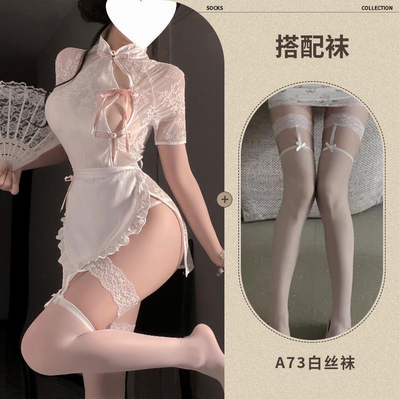 Fun sexy underwear open lace perspective cheongsam maid suit temptation suit qqny