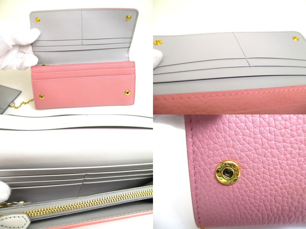 Authentic PRADA Pink and Gray Deer Leather Bifold Long Flap Wallet #a636  Refurbished