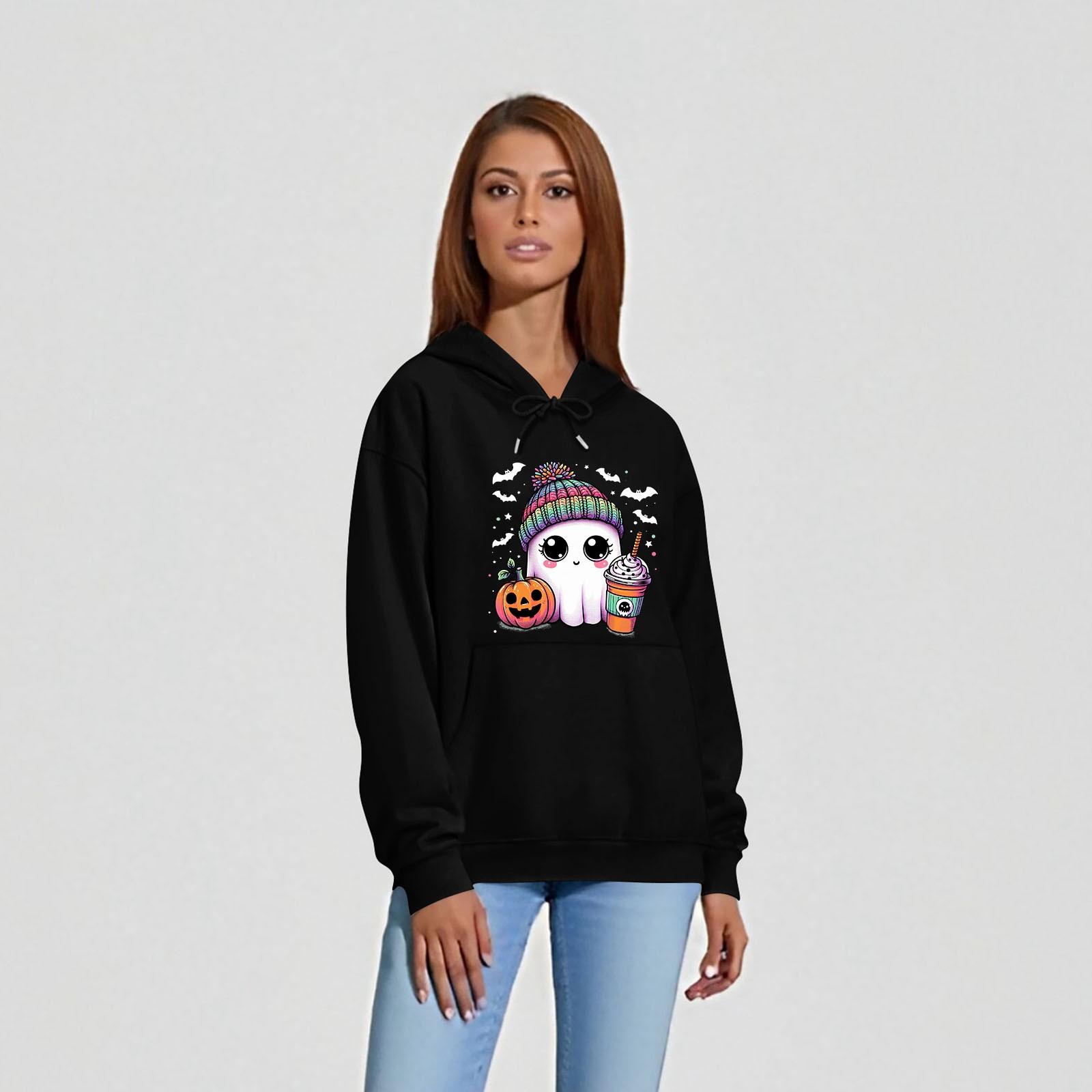 

Женская однотонная толстовка с капюшоном с длинным рукавом и принтом на Хэллоуин XXXL чёрный