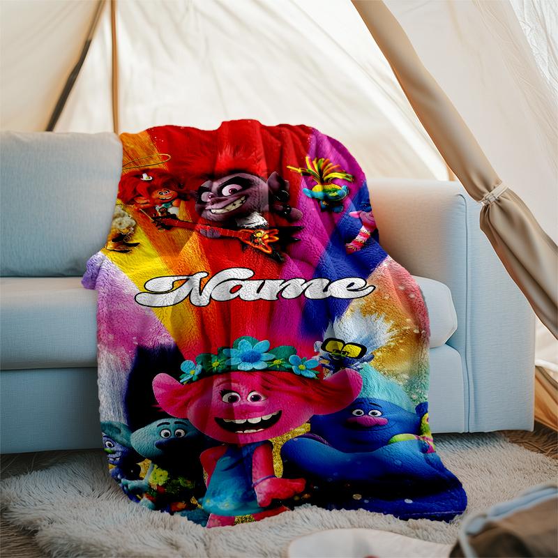 Personalized Custom Name Blanket - Trolls Print Design,Blanket for Sofa,Bed,Travel,Camping - Soft and Warm, Great Gift